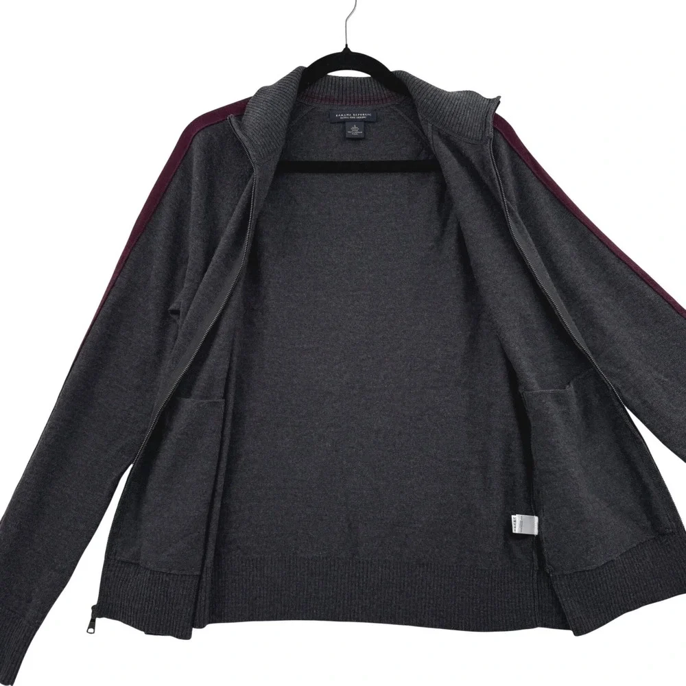 Vintage Banana Republic‎ Mens Cardigan Sweater Small Zip Up Gray Merino Wool - Picture 6 of 10